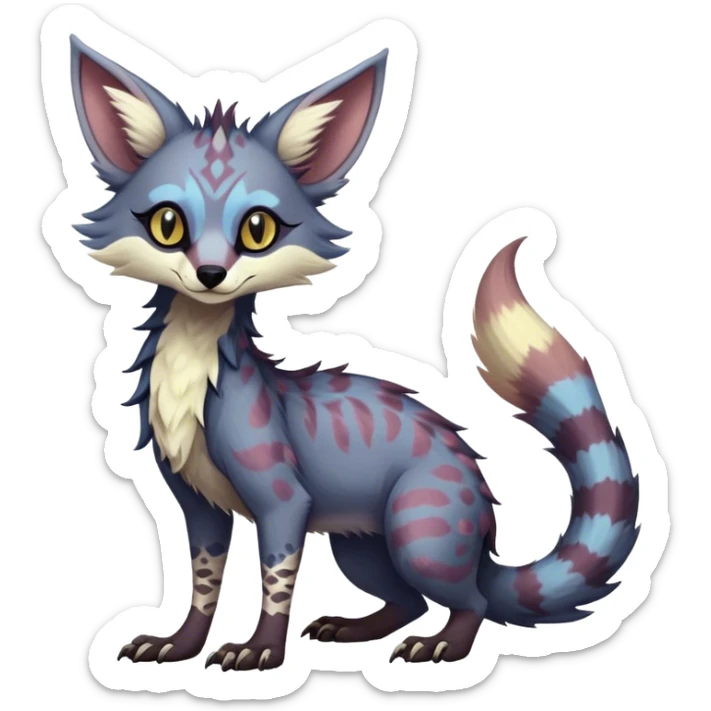 Feral Rare Fantasy dark colorful pastel Vernid-Sergal-Genet-Trico-species by LiLaiRa, random markings, tufted tail, tufted ears, full body sticker