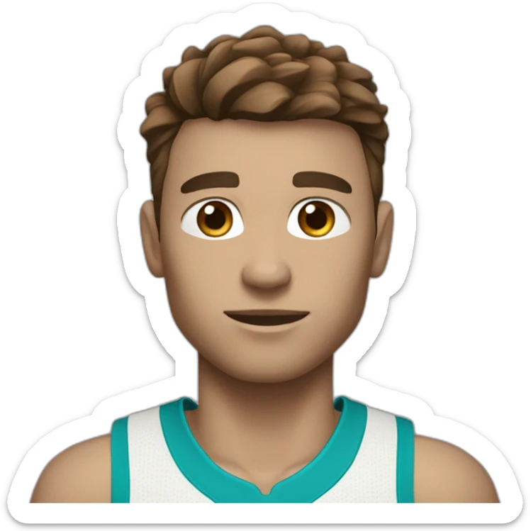 white basketball player with blue eyes and brown hair and a turquoise equipment sticker