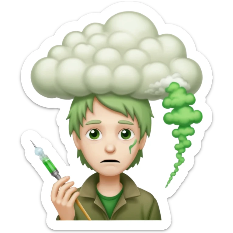 naked homeless crack addict with a heroin needle and a giant green fart cloud sticker
