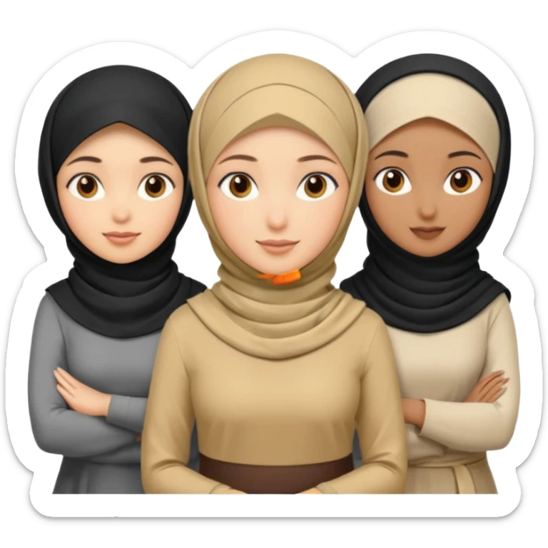 make 12 girls with different race, persona, occupation/hobby, and give some with hijab sticker