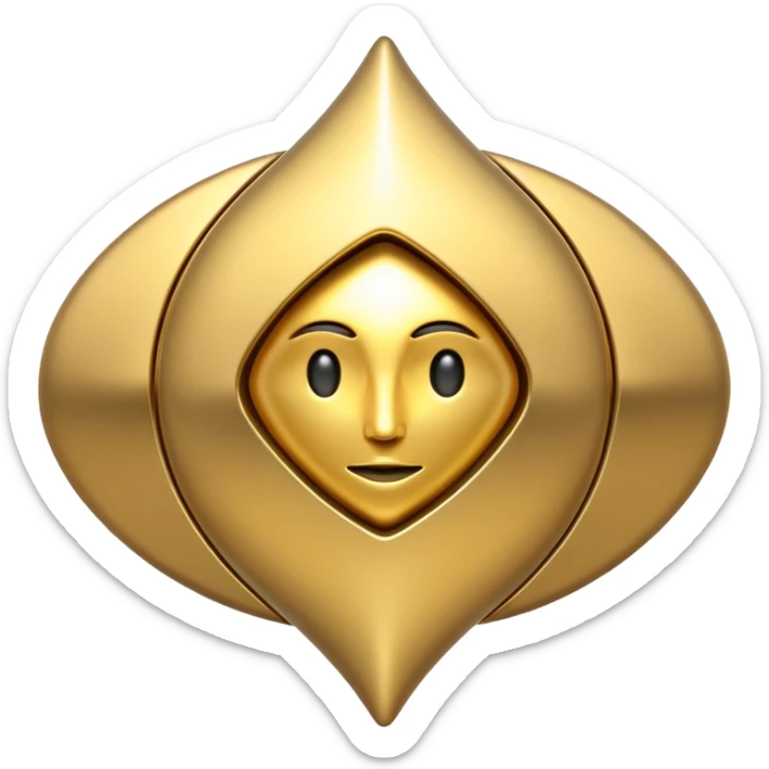 abstract amulet emoji, liquid metal form, symmetrical design, mystical futuristic 3D icon, isolated on white sticker