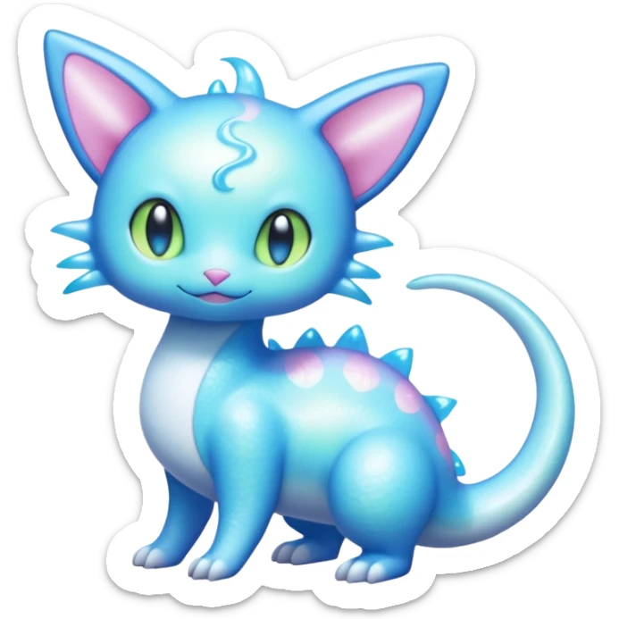 Shiny Sparkly Iridescent Bioluminescent Glowing Skitty-Lumineon-Amaura-Dragonair-Fakémon-hybrid-creature (full body)  sticker