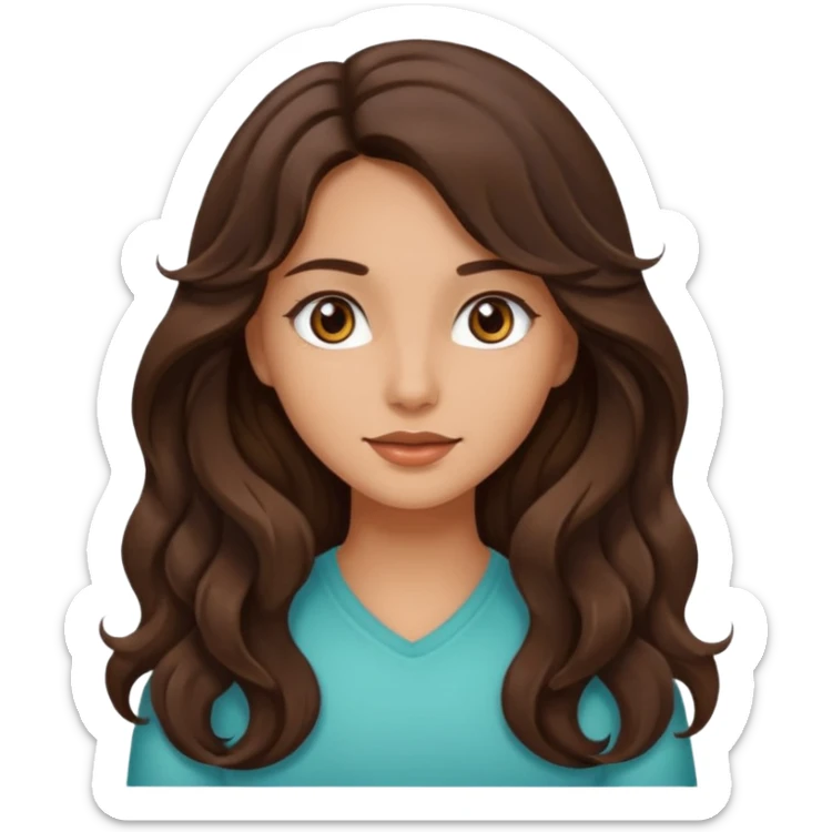 Make me a brunette girl, with brown (dark) eyes and long, wavy hair sticker