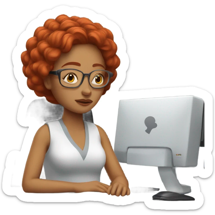 red hair woman nutritionist wearing glasses taking nap desk monitor  sticker