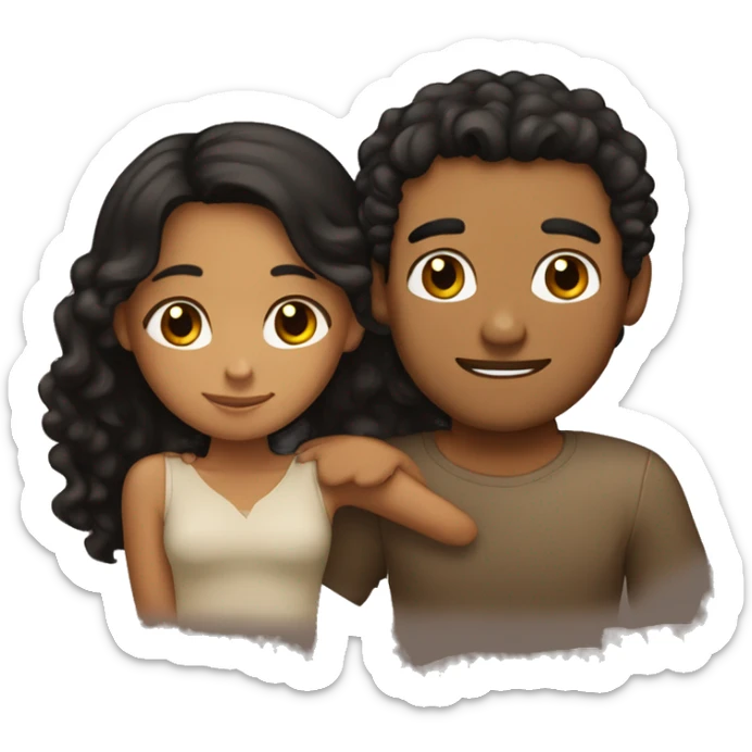 tan skin, Black long hair girl hugging with a man with brown curly hair on top sticker