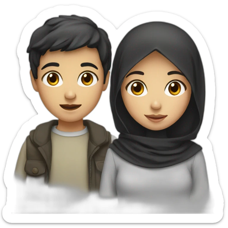 Boy with dark hair and girl with dark hair and girl in hijab sticker