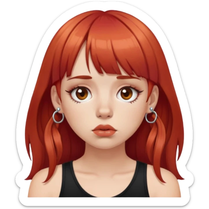 Red hair girl with lip piercing and a septum ring and a bangs and cute lashes looking tired  sticker