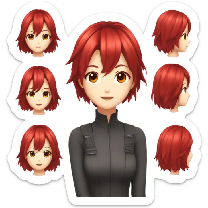 A anime woman hair red and eyes red  sticker