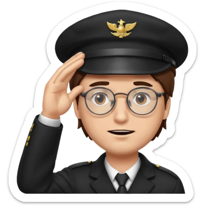 Brown hair man black hat glasses Salute with tear coming out eye sticker