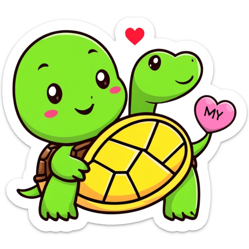 turtle with a heart-shaped shell and a banner saying 'Happy Mother's Day', cartoon style sticker