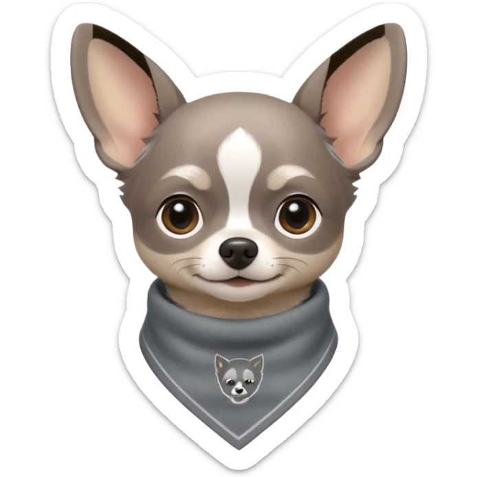 Make a cute Gray Chihuahua wearing a Gray earthy tone bandana with the logo TCO on the bandana sticker