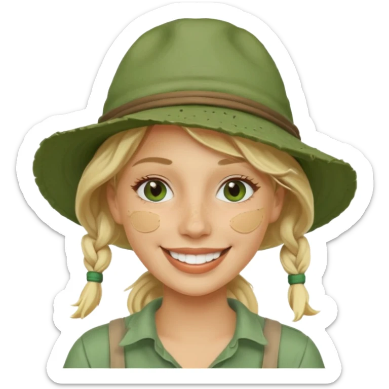 messy green full face clay mask and tourist hat blond woman  smiling and clay mask on full face sticker