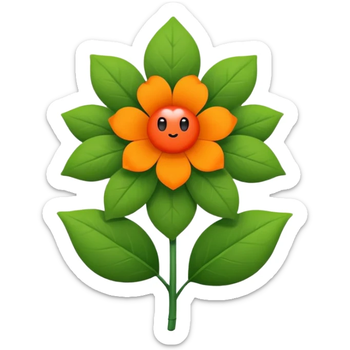 Green stem, white bud with black cartoony face: ;p. And six heart shaped yellowish orange petals sticker