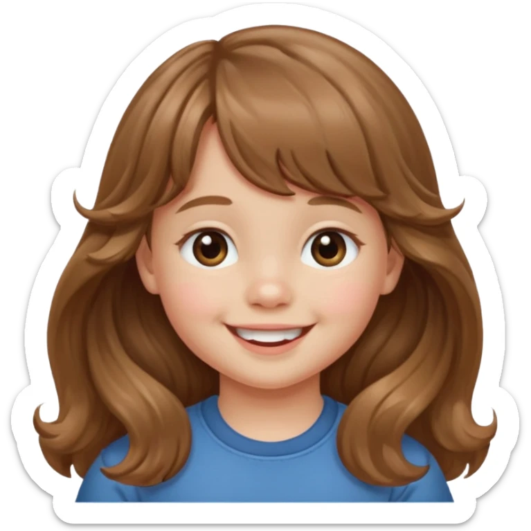 Please generate a portrait of a toddler with long, wavy, light brown hair, bangs. and is smiling

 sticker