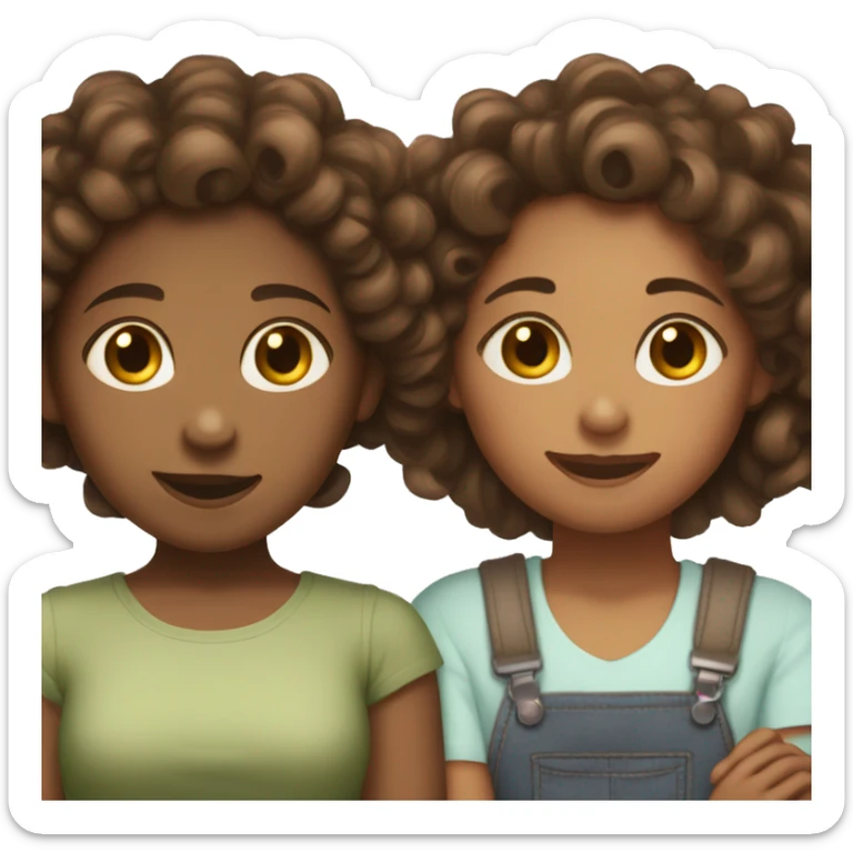 Curly haired brown skin girl with her brownskin mother with short brown braids sticker