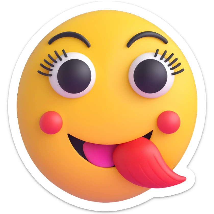 3D smiley emoji, nagy szempillás, puszit adó sticker