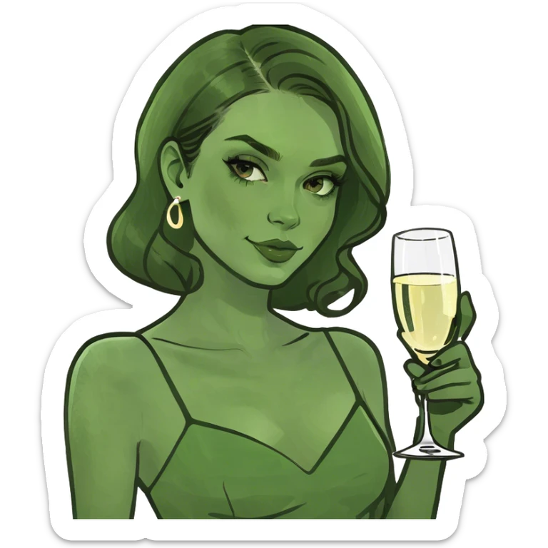 beautiful pale brunette girl with glass of champagne  sticker