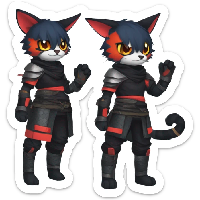 Edgy Shiny Anthro Samurai cool pretty dark Litten-Pokémon-cat-fursona-animal techwear Bandages gloves socks sticker