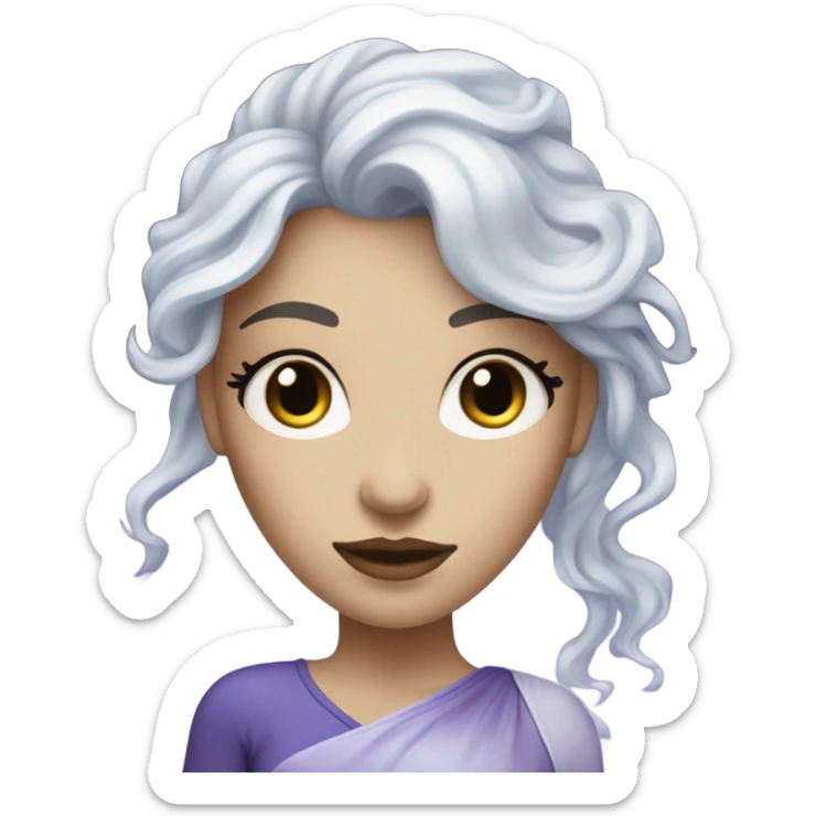 caucasian white skin mystical woman with sparkling galaxy hair with moon and stars in purple and blue shades sticker