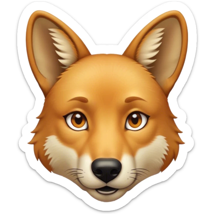 Cinematic Noble Dingo Portrait Emoji, Poised and regal, with a lean, agile build and a short, sandy-tawny fur that speaks of the wild outback, deep-set soulful amber eyes and alert ears, Simplified yet sharp and sophisticated features, highly detailed, glowing with a soft, dignified glow, high shine, intelligent and resourceful, stylized with an air of untamed elegance, focused and attentive, soft glowing outline, capturing the essence of a watchful and confident wild canine, so majestic it feels as though it could trot out of the screen with effortless authority! sticker