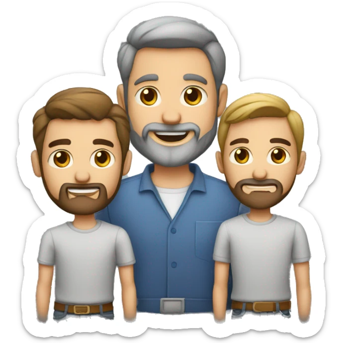 Familia de dos hombres uno rubio y otro moreno con barba un gato gris sticker
