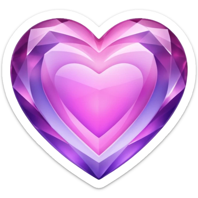 crystal heart emoji, pink and purple hues, glowing, gem-like sticker