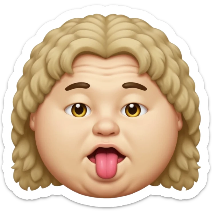 Fat teen from kosovo with flat and fluffy hair covering his forehead, with his tongue out sticker