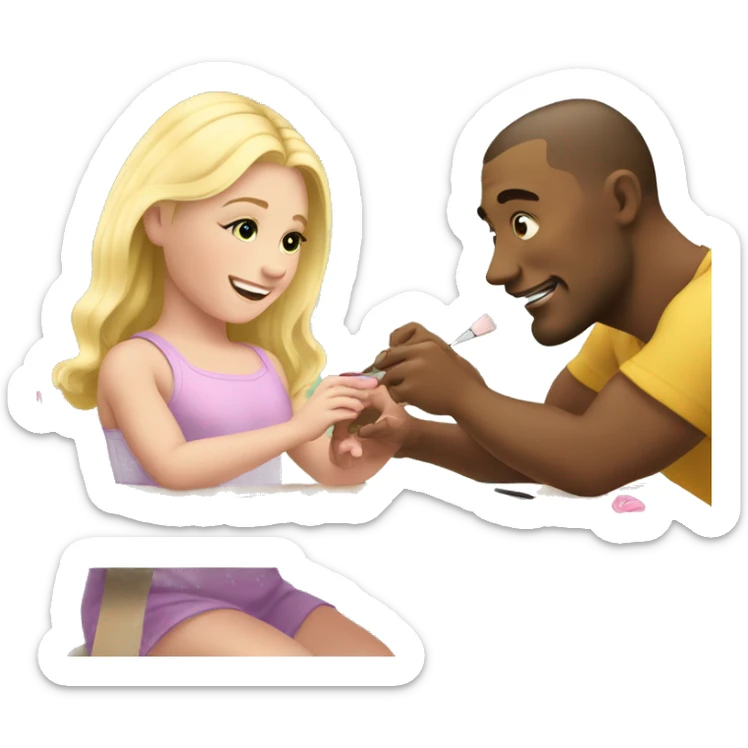 blonde babydaughter gives blonde dad a manicure sticker