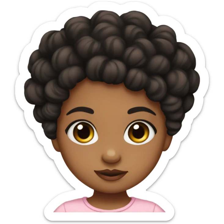 baby girl medium skin with black curly hair in a bun with lashes sticker