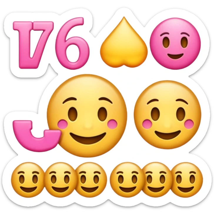 The emoji should be as letters of 7687 and the color of the font should be animated of pink and gold moving. sticker