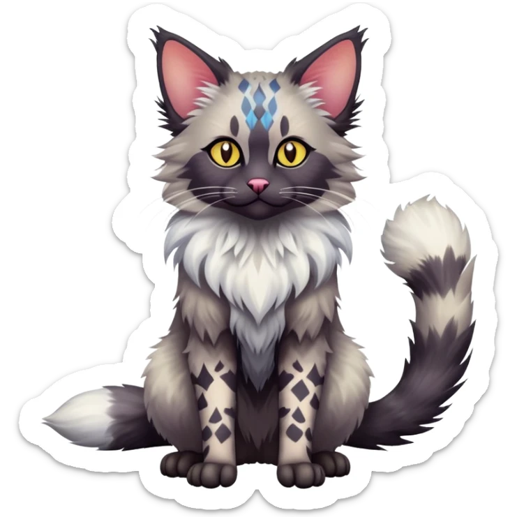 Colorful exotic Fantasy-Ragdoll-Fakémon-Lykoi-feline-hybrid (full body) sticker