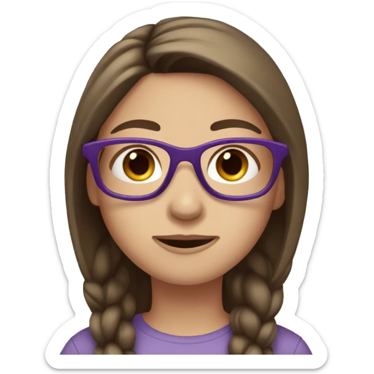 Girl with straight brown hair, blue eyes, purple glasses sticker