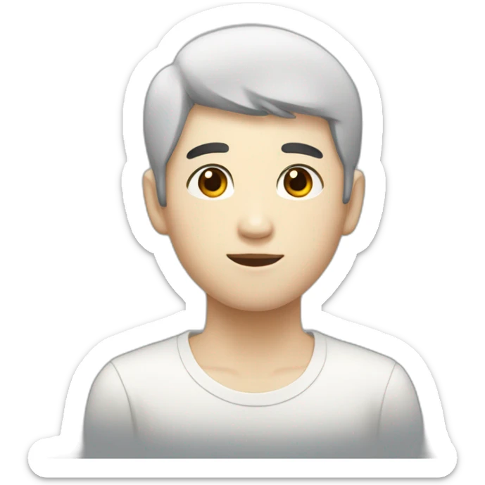 t the age of fourteen. He has black hair, looks like a Korean, and has white skin sticker