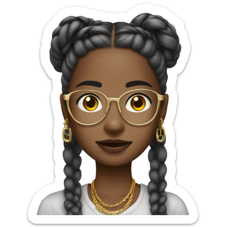 girl with gold jewelry and hoop earrings and braids and make skin a bit lighter and hair gray add glasses  sticker