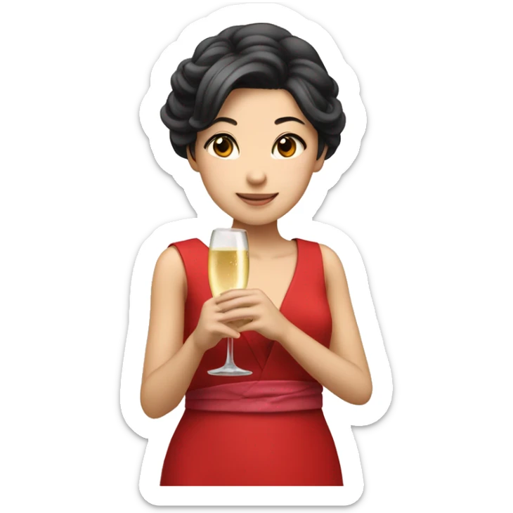Japanese girl holding a champagne glass in red dress  sticker