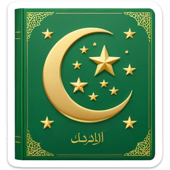 Closed Quran with the Islamic Symbol on it (moon and star) green from left to right sticker