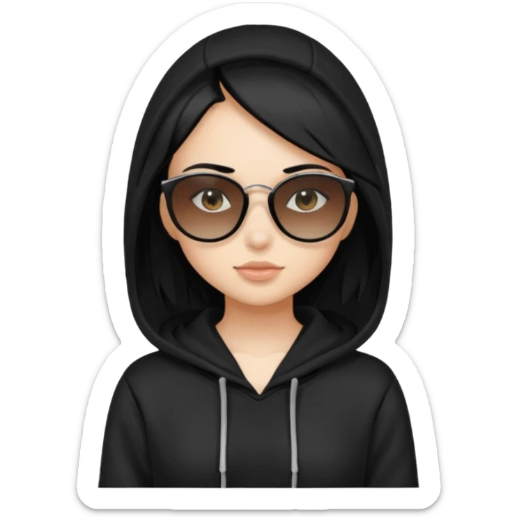 Girl wearing a hoodie with black hair and sunglasses sticker