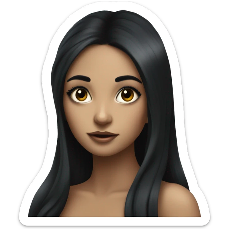 fairy with long, flowing black hair. She is slender with an hourglass figure and has strikingly large, expressive eyes. The fairy is applying black mascara to her long lashes, showcasing her beauty and elegance sticker