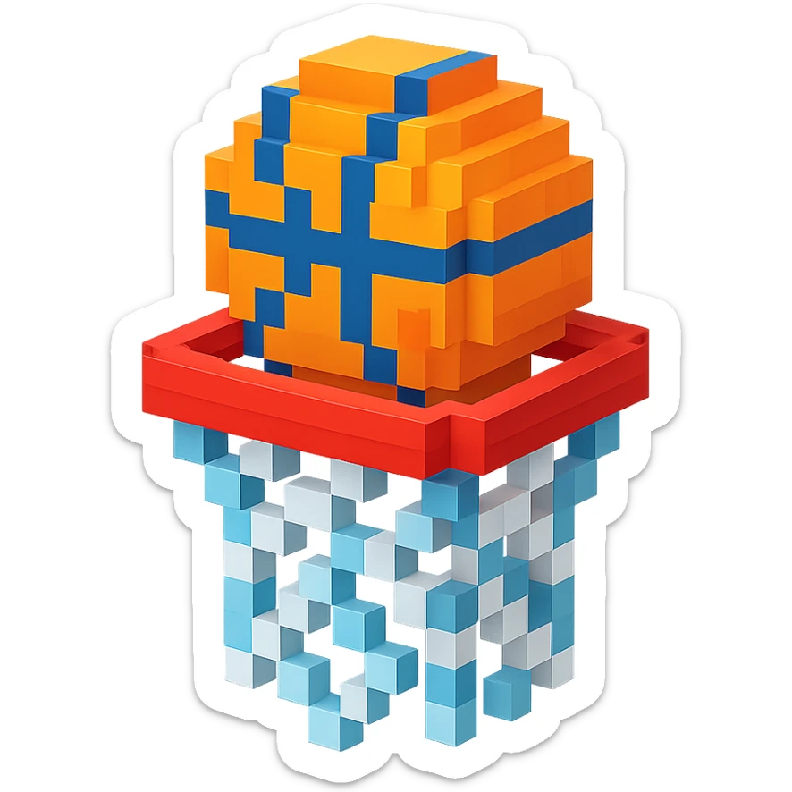 Voxel-style basketball in a net, variation 5 sticker