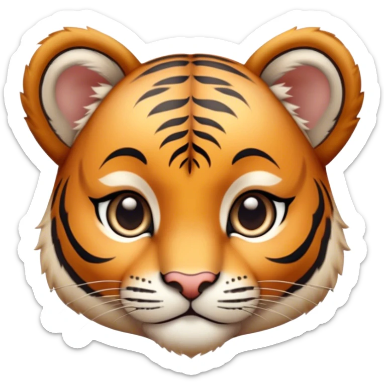 Cinematic Noble Tiger Cub Portrait Emoji, Poised with a hint of regal innocence, featuring a compact, soft build adorned with delicate stripes and large, expressive eyes, Simplified yet sharp and sophisticated features, highly detailed, glowing with a gentle, wild luminescence, high shine, intelligent and endearing, stylized with an air of youthful authority, focused and attentive, soft glowing outline, capturing the essence of a tiny jungle guardian that appears ready to pounce out of the screen with effortless charm! sticker