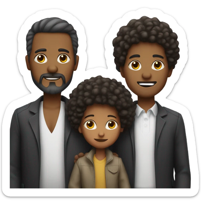 sin barba una familia solo con un padre y dos hijos, un hijo mayor que el otro afro. sticker