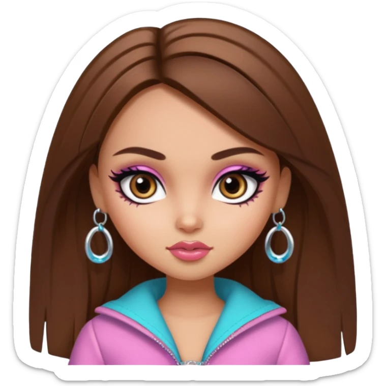girly bratz baddie, beautiful eyes, eyeliner, medium length straight brown hair sticker