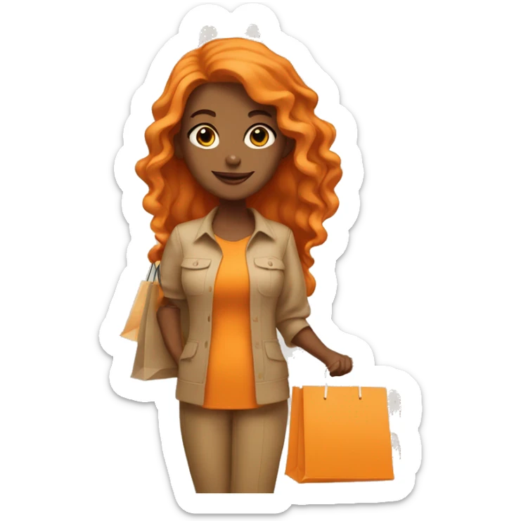 Tan girl with long orange hair holding shopping bags sticker