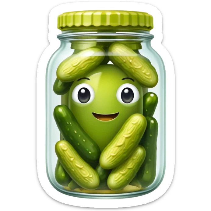 An emoji of a jar filled with pickles, showcasing the briny liquid and vibrant green pickles inside sticker