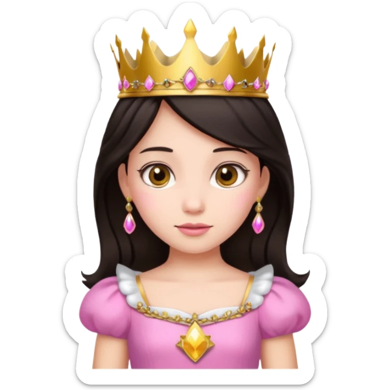 chica vestida de princesa con vestido rosa , piel blanca , pelo oscuro, corona dorada sticker