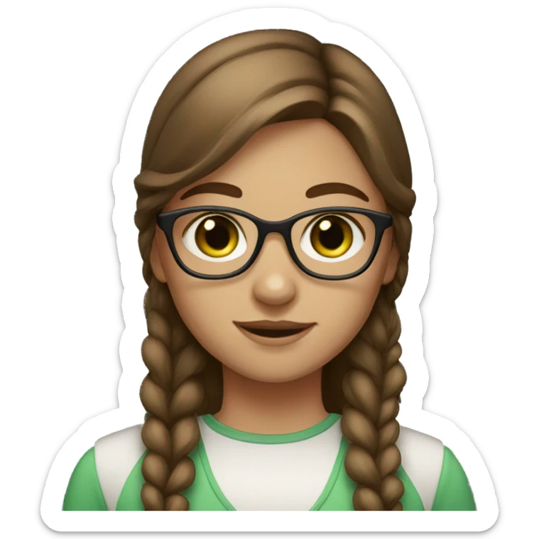 Fair skin girl with green eyes, brown hair, and glasses  sticker