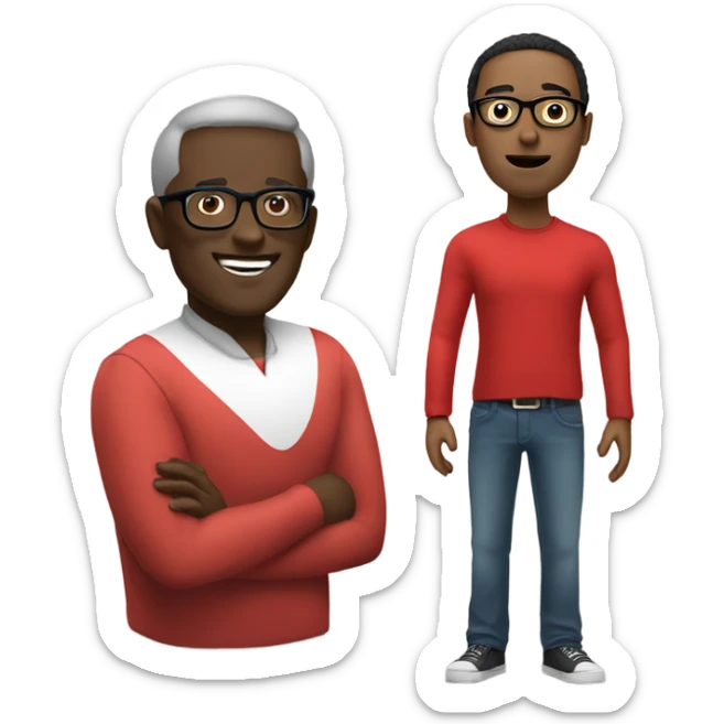 emoji black man with glasses wearing red shirt glasses standing next to white eoman sticker
