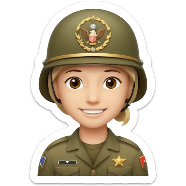 slack style emoji simple smile 🙂 :simple_smile:

add a military 🪖 :military_helmet:  on his head sticker
