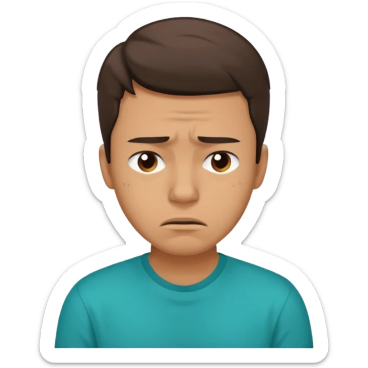 25 year old man in teal shirt that looks like he is in pain sticker