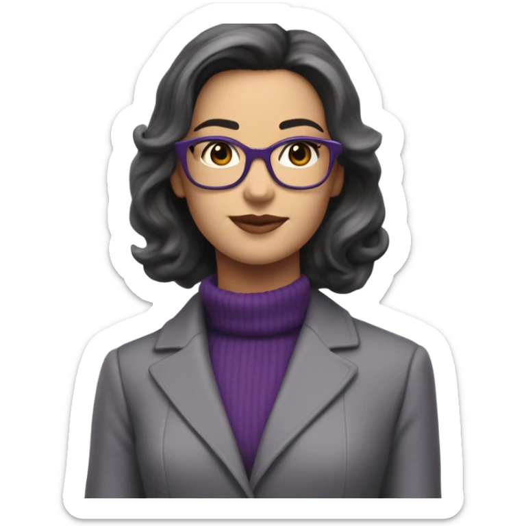 Full torso of Tv show young Diana Prince wearing grey suit with purple turtleneck and eyeglasses  sticker